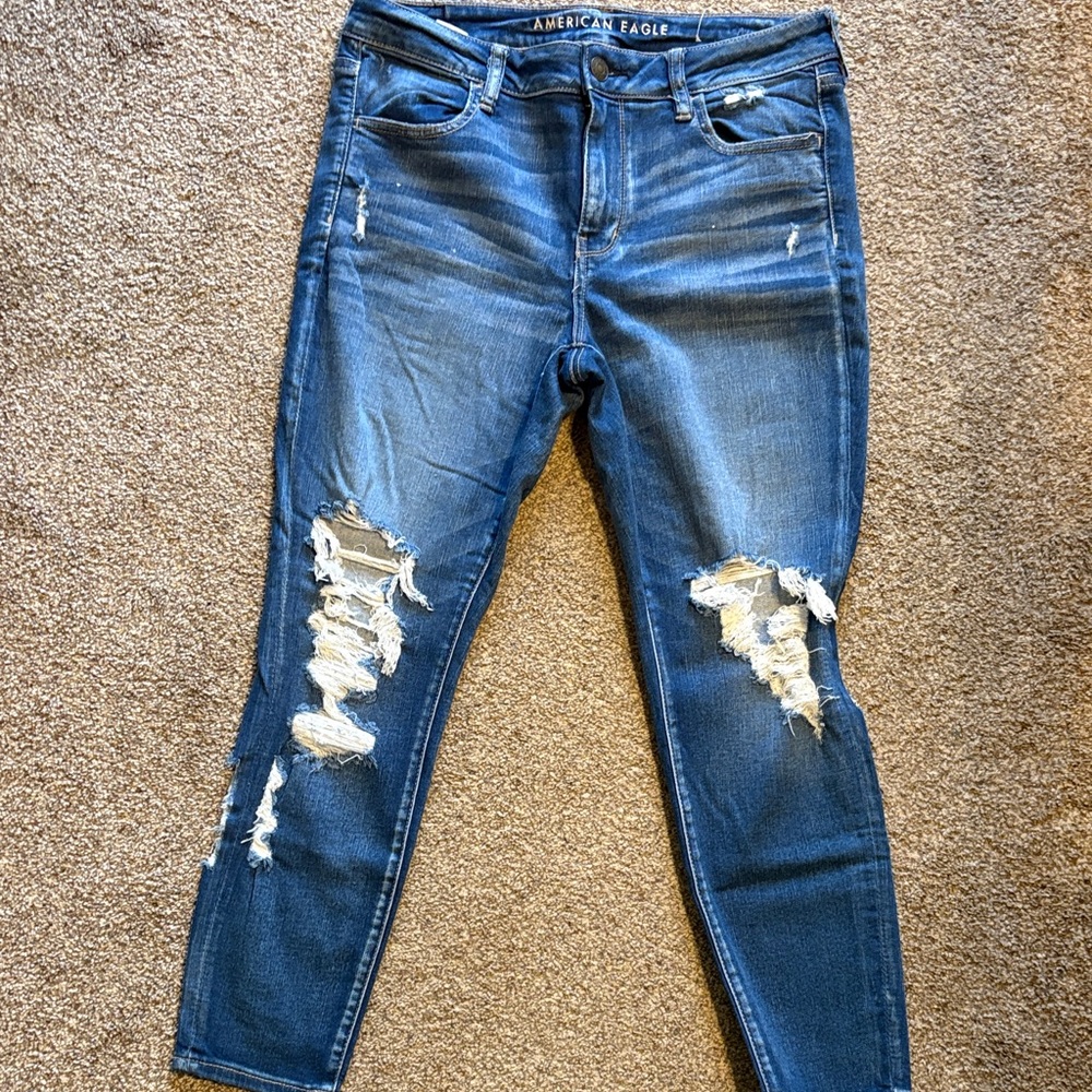 American Eagle Outfitters Distressed Skinny Jeans - Blue